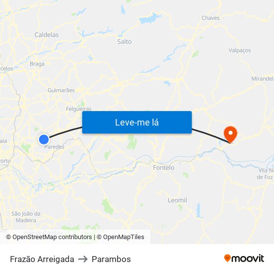 Frazão Arreigada to Parambos map