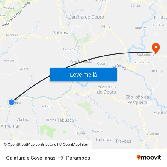 Galafura e Covelinhas to Parambos map