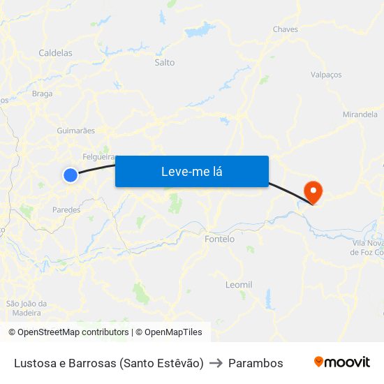 Lustosa e Barrosas (Santo Estêvão) to Parambos map