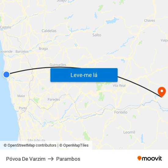 Póvoa De Varzim to Parambos map