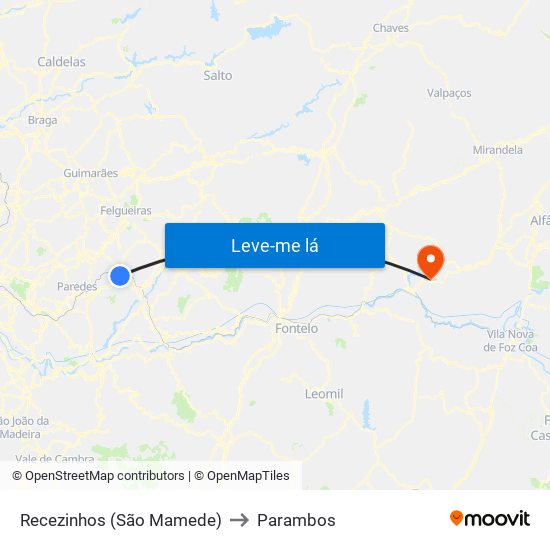 Recezinhos (São Mamede) to Parambos map