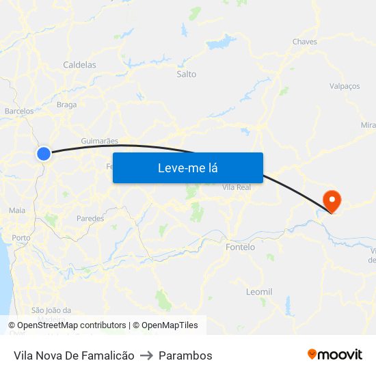 Vila Nova De Famalicão to Parambos map