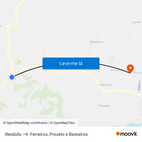 Rendufe to Ferreiros, Prozelo e Besteiros map