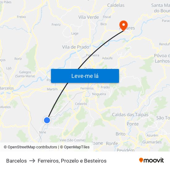Barcelos to Ferreiros, Prozelo e Besteiros map
