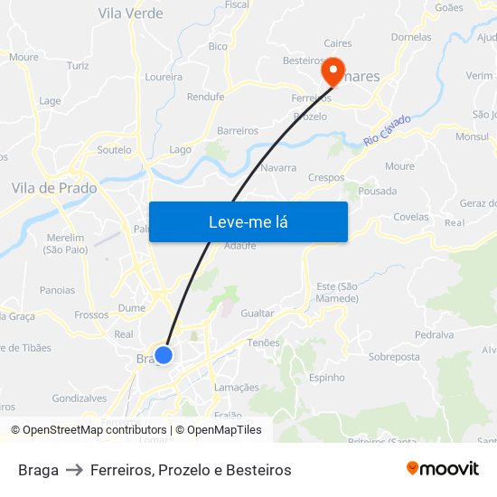 Braga to Ferreiros, Prozelo e Besteiros map