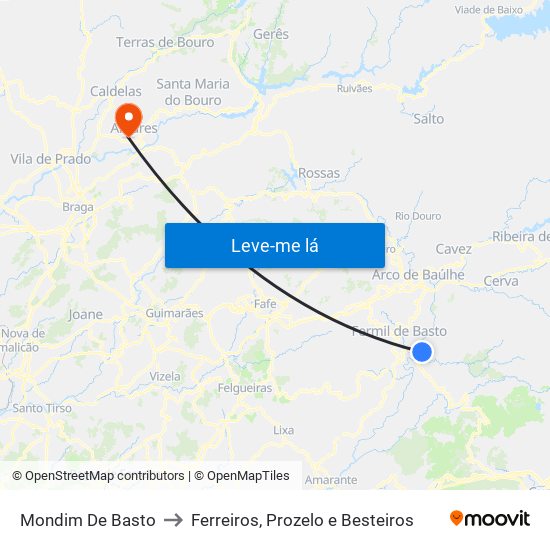 Mondim De Basto to Ferreiros, Prozelo e Besteiros map