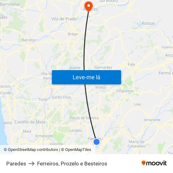 Paredes to Ferreiros, Prozelo e Besteiros map