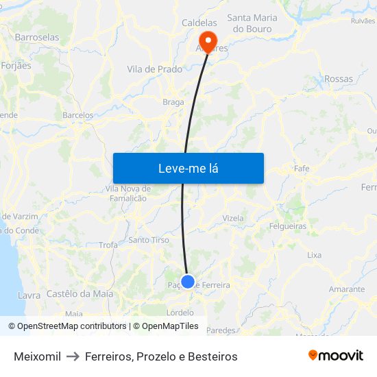 Meixomil to Ferreiros, Prozelo e Besteiros map