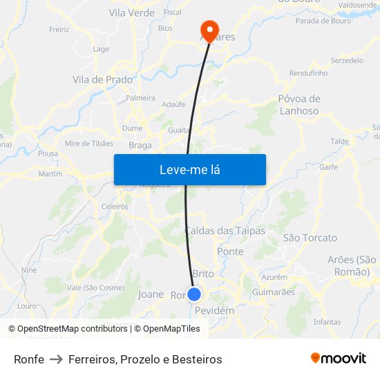 Ronfe to Ferreiros, Prozelo e Besteiros map