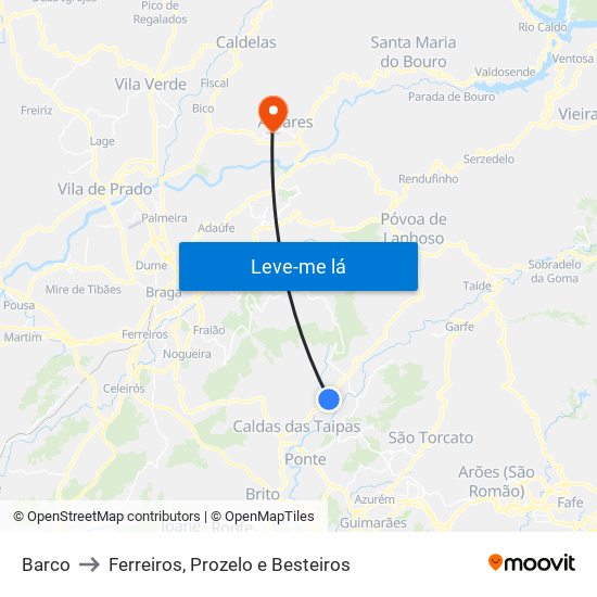 Barco to Ferreiros, Prozelo e Besteiros map