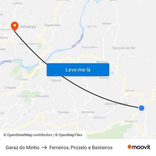 Geraz do Minho to Ferreiros, Prozelo e Besteiros map