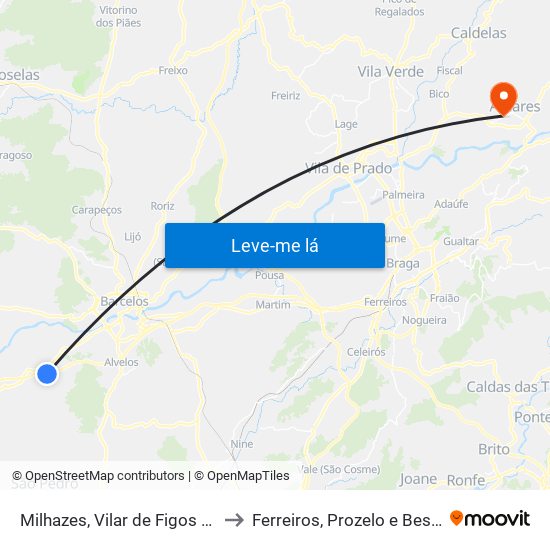 Milhazes, Vilar de Figos e Faria to Ferreiros, Prozelo e Besteiros map