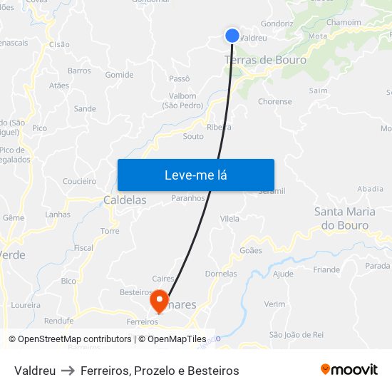 Valdreu to Ferreiros, Prozelo e Besteiros map