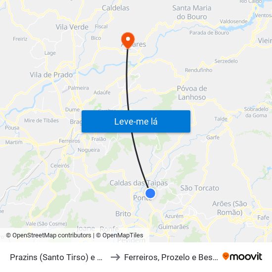 Prazins (Santo Tirso) e Corvite to Ferreiros, Prozelo e Besteiros map