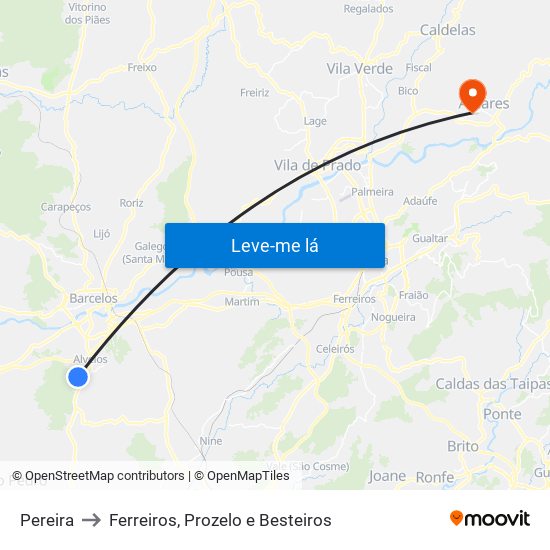 Pereira to Ferreiros, Prozelo e Besteiros map