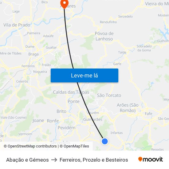 Abação e Gémeos to Ferreiros, Prozelo e Besteiros map