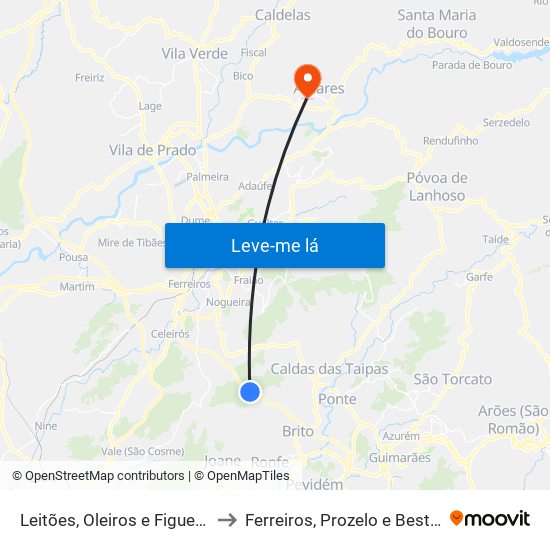 Leitões, Oleiros e Figueiredo to Ferreiros, Prozelo e Besteiros map