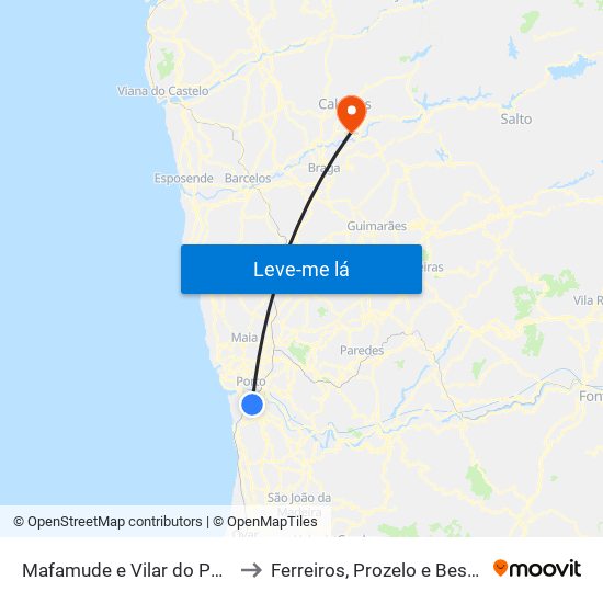 Mafamude e Vilar do Paraíso to Ferreiros, Prozelo e Besteiros map