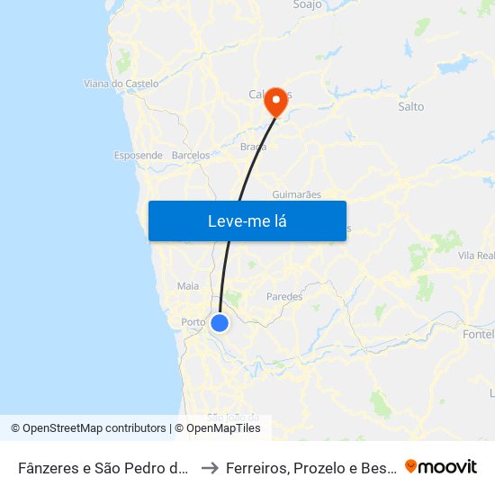 Fânzeres e São Pedro da Cova to Ferreiros, Prozelo e Besteiros map
