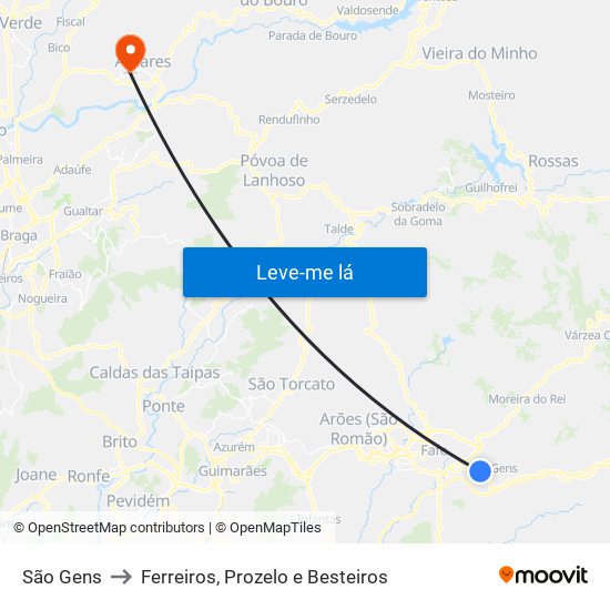 São Gens to Ferreiros, Prozelo e Besteiros map