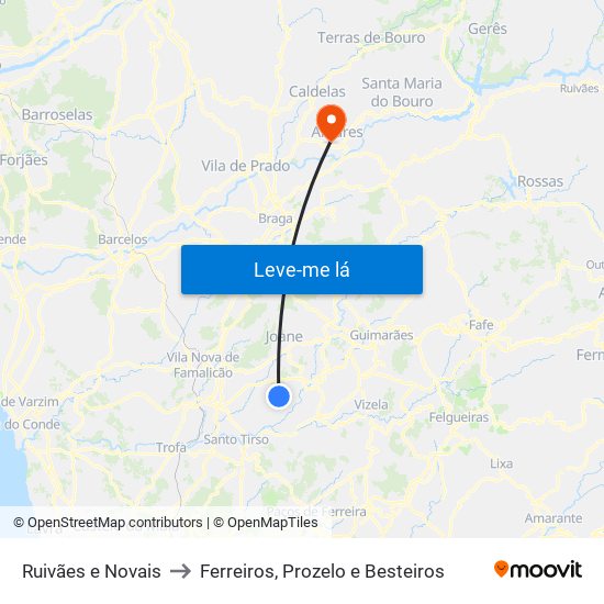 Ruivães e Novais to Ferreiros, Prozelo e Besteiros map