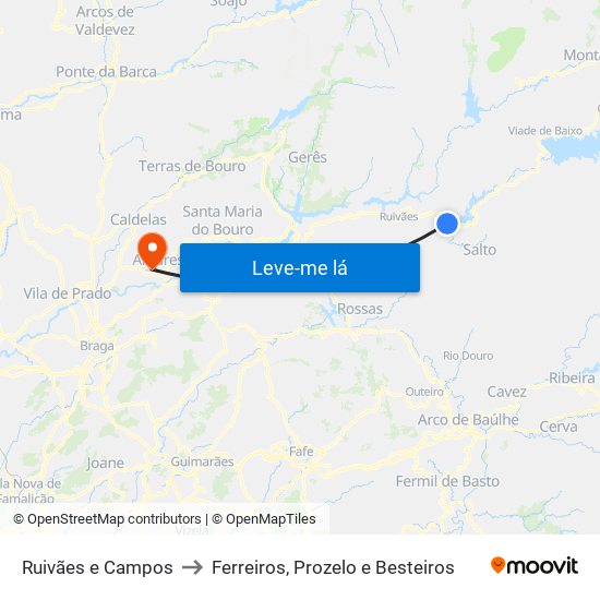 Ruivães e Campos to Ferreiros, Prozelo e Besteiros map