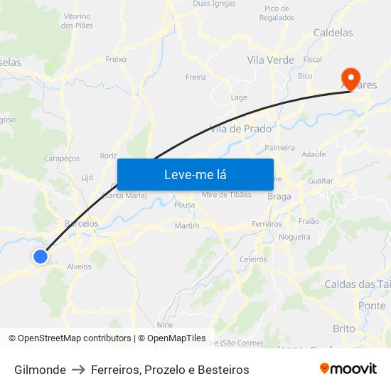 Gilmonde to Ferreiros, Prozelo e Besteiros map