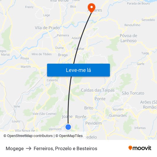 Mogege to Ferreiros, Prozelo e Besteiros map