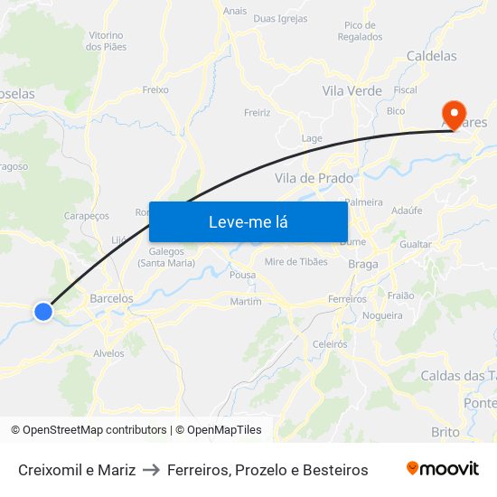 Creixomil e Mariz to Ferreiros, Prozelo e Besteiros map