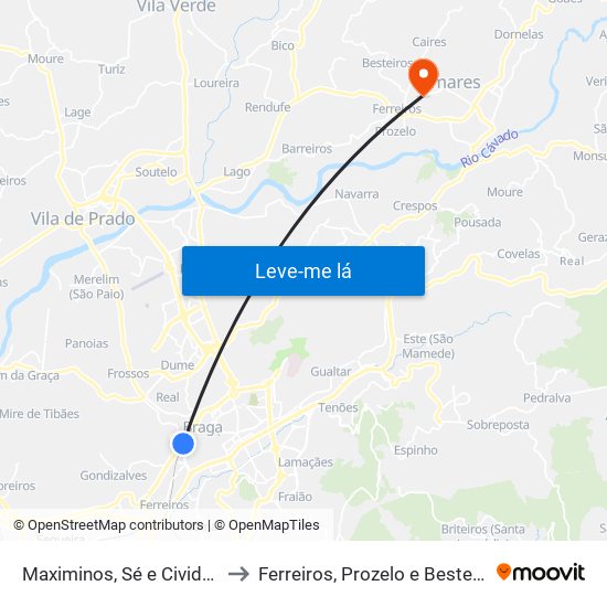Maximinos, Sé e Cividade to Ferreiros, Prozelo e Besteiros map