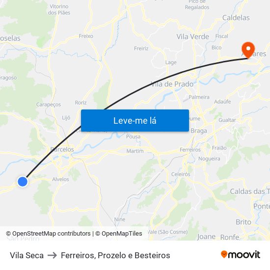 Vila Seca to Ferreiros, Prozelo e Besteiros map