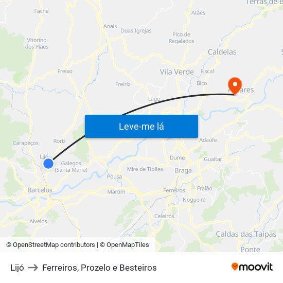 Lijó to Ferreiros, Prozelo e Besteiros map