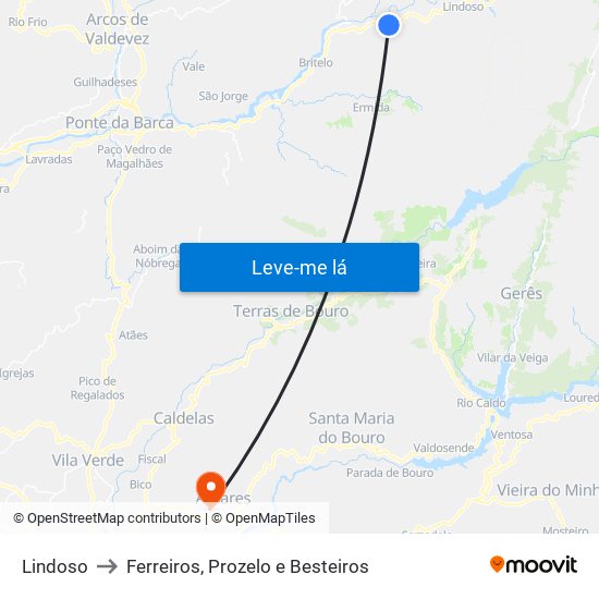Lindoso to Ferreiros, Prozelo e Besteiros map