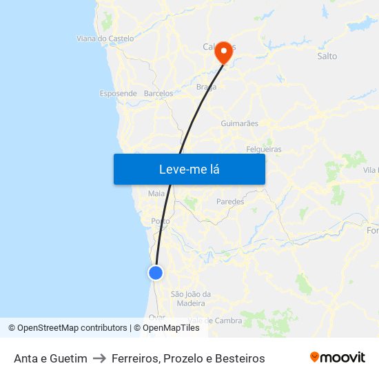 Anta e Guetim to Ferreiros, Prozelo e Besteiros map
