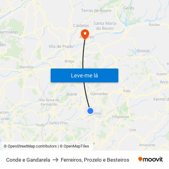 Conde e Gandarela to Ferreiros, Prozelo e Besteiros map