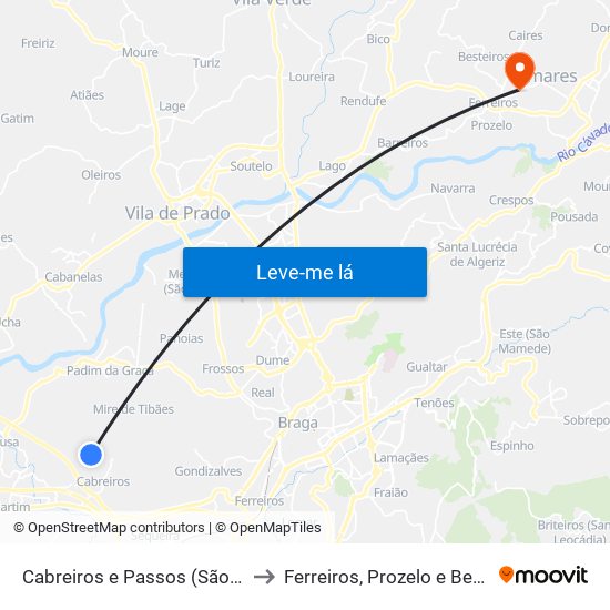 Cabreiros e Passos (São Julião) to Ferreiros, Prozelo e Besteiros map