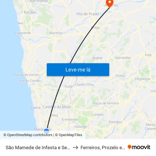 São Mamede de Infesta e Senhora da Hora to Ferreiros, Prozelo e Besteiros map