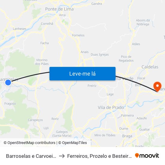 Barroselas e Carvoeiro to Ferreiros, Prozelo e Besteiros map