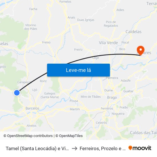 Tamel (Santa Leocádia) e Vilar do Monte to Ferreiros, Prozelo e Besteiros map