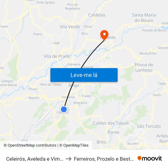 Celeirós, Aveleda e Vimieiro to Ferreiros, Prozelo e Besteiros map