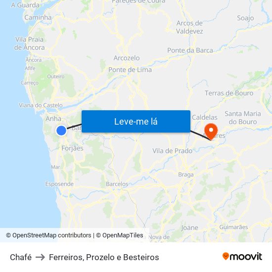 Chafé to Ferreiros, Prozelo e Besteiros map