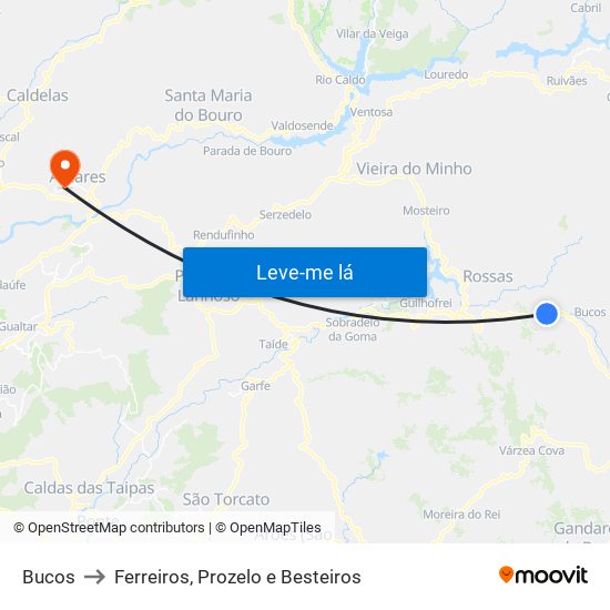 Bucos to Ferreiros, Prozelo e Besteiros map
