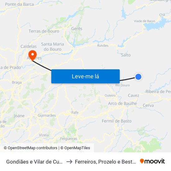 Gondiães e Vilar de Cunhas to Ferreiros, Prozelo e Besteiros map