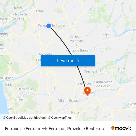 Formariz e Ferreira to Ferreiros, Prozelo e Besteiros map