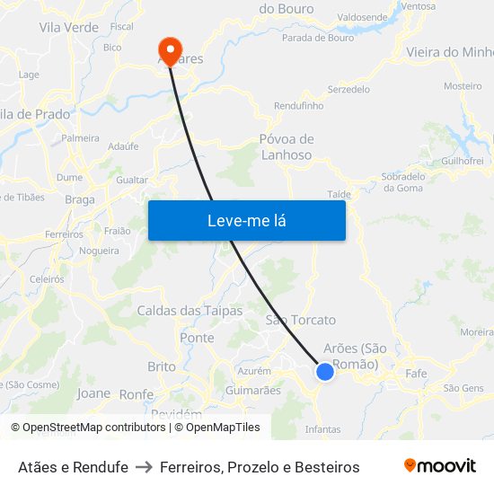 Atães e Rendufe to Ferreiros, Prozelo e Besteiros map