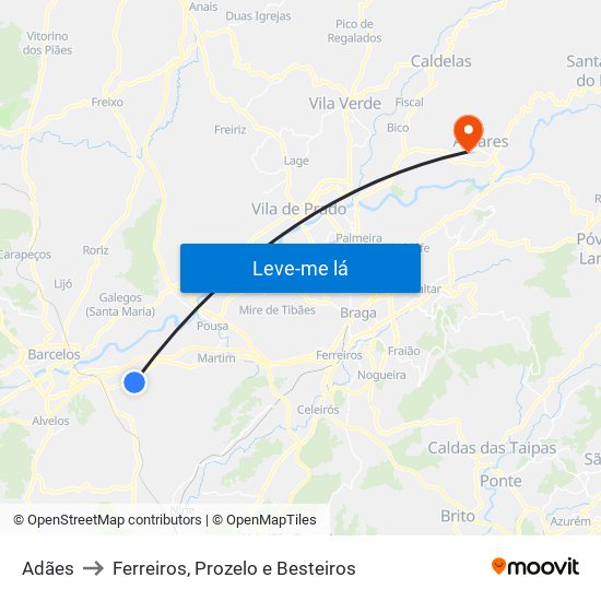 Adães to Ferreiros, Prozelo e Besteiros map
