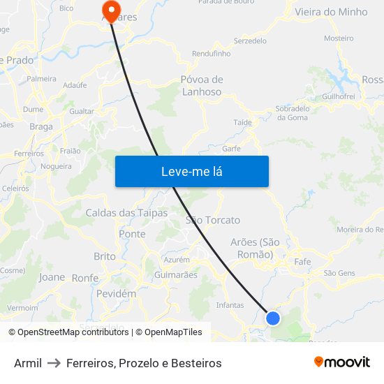 Armil to Ferreiros, Prozelo e Besteiros map