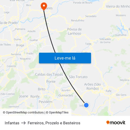 Infantas to Ferreiros, Prozelo e Besteiros map