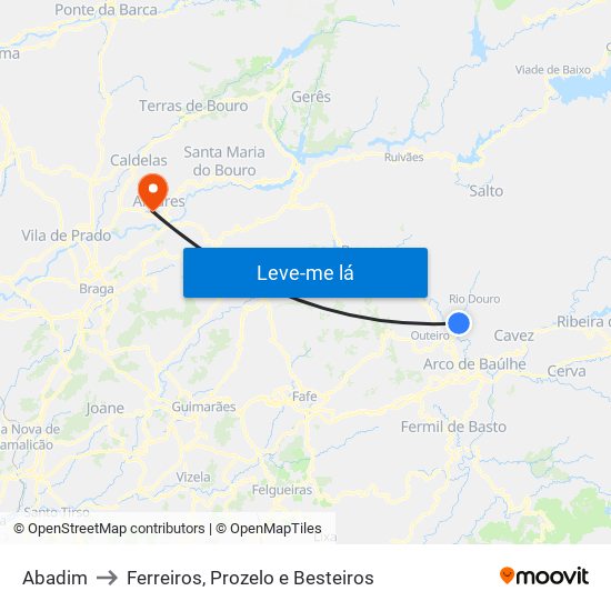 Abadim to Ferreiros, Prozelo e Besteiros map