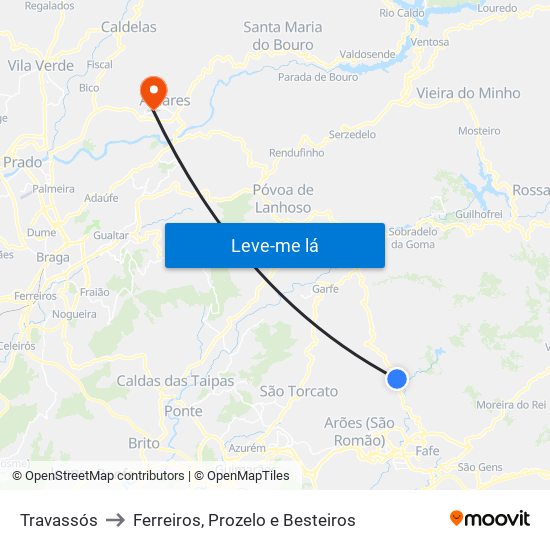 Travassós to Ferreiros, Prozelo e Besteiros map